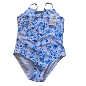Serdomi Swimsuit One Piece Blue &  White Adjustable Straps Size 6X/7 NWT